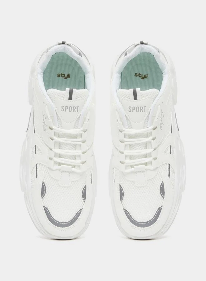Styli Chunky Sole Color Block Lace Up Sneakers