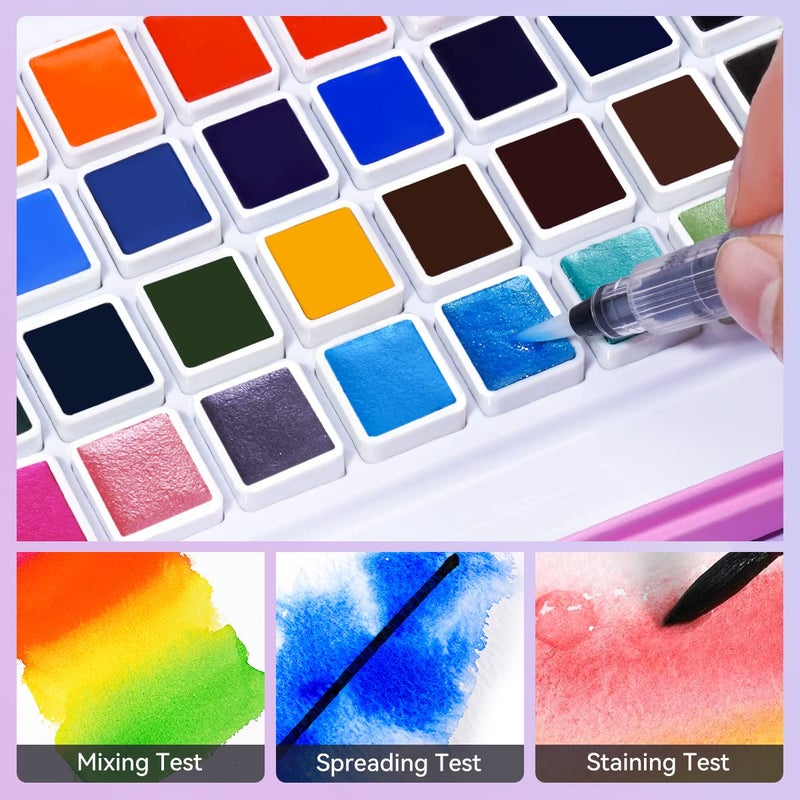 Lightwish MeiLiang Watercolor Paint Set, 36 Standard Colors and 12 Glittery Colors in Exquisite Carrying Box with Metal Ring and Watercolor Brush, Perfect as Art Gift, Suitable for Beginners, Professionals - Image 3