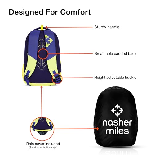 Nasher Miles Kinetics 3 Compartment Laptop Backpack 45 Liters Polyester with Raincover| Front Organiser Ideal for College, School Bags for Boys & Girls (Purple) - Image 4