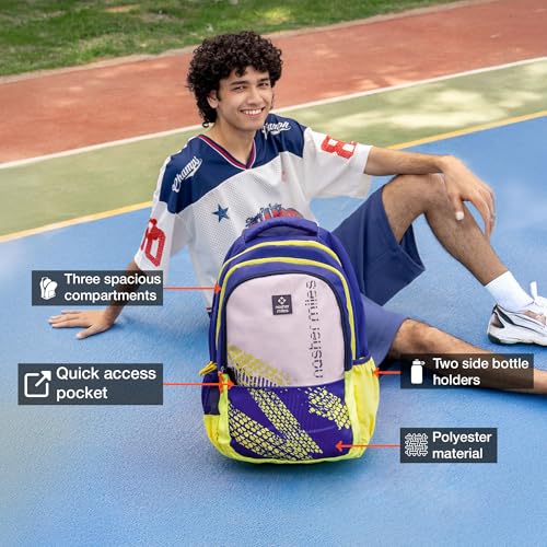 Nasher Miles Kinetics 3 Compartment Laptop Backpack 45 Liters Polyester with Raincover| Front Organiser Ideal for College, School Bags for Boys & Girls (Purple) - Image 2