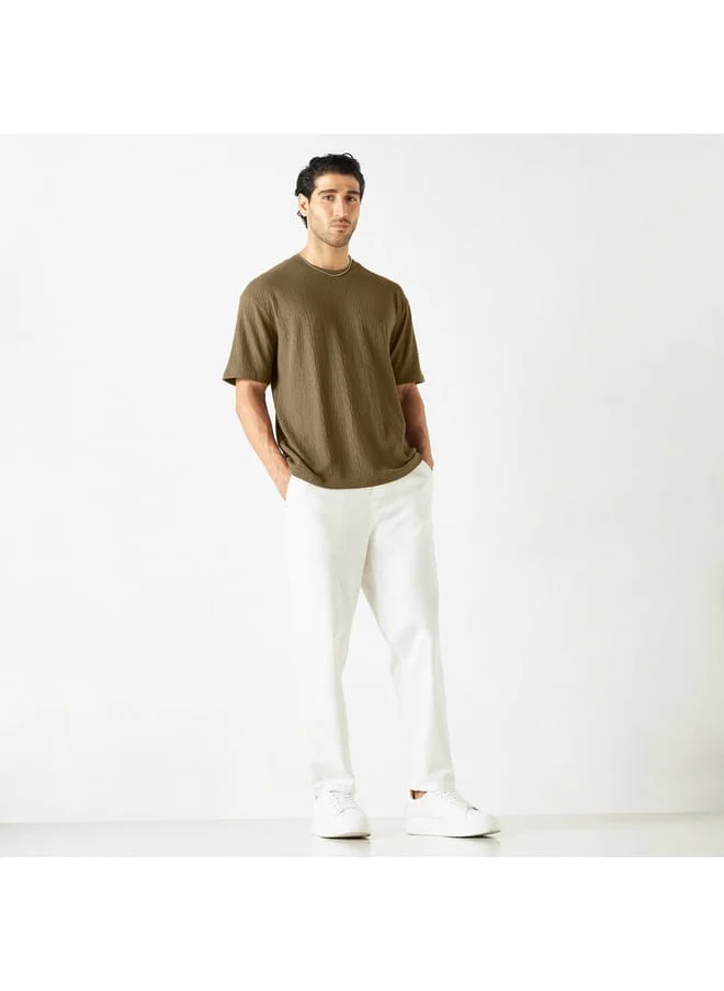 Iconic Iconic Textured Crew Neck T-shirt with Short Sleeves
