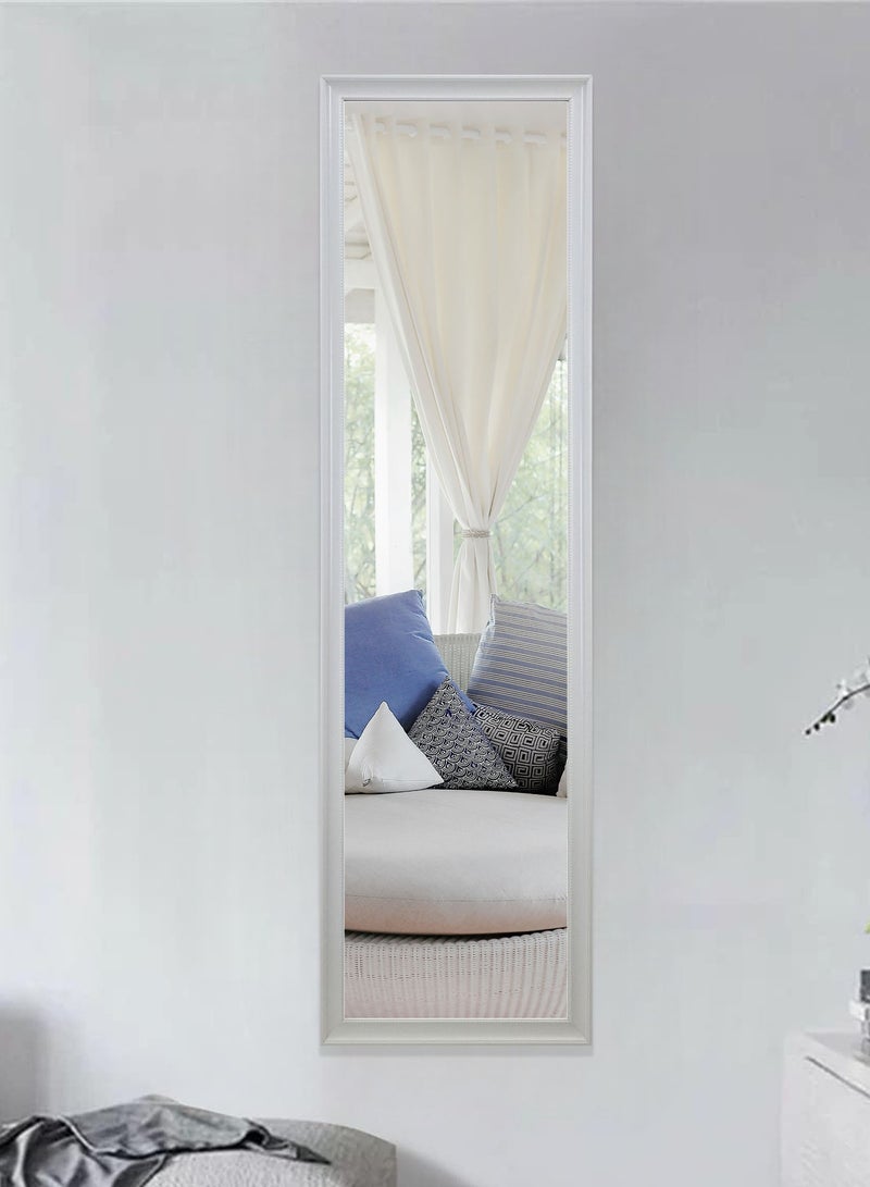 Decorhills Full Length Mirror with Wall Mount Display, PVC Frame, 30x120cm, White Polished - Image 1