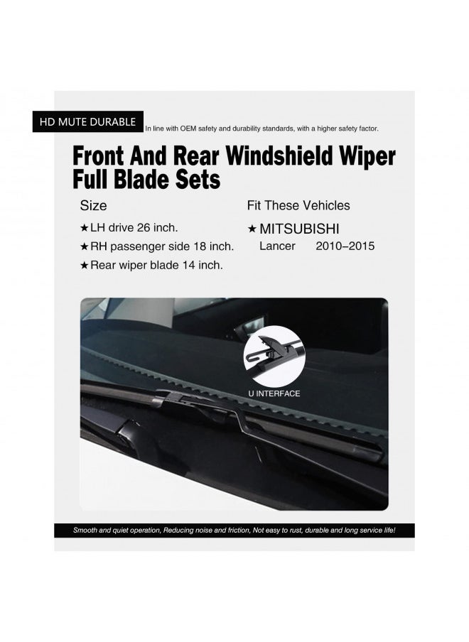 FAPIUO Replacement for Mitsubishi Lancer 2010-2015 Silent Wipers -FAPIUO Front and Rear Windshield Wipers 26"/18"+14" Full Blade Set (3 Pack)  - Image 1