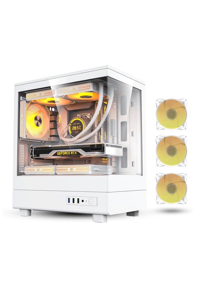 DarkFlash Darkflash DB330M Tempered Glass M-ATX/ITX Gaming PC Case with Pre-Installed 3 * 120MM ARGB Fans, 270 Degree Panoramic Design, Supports up to 240MM Radiator, USB 3.0, 2*SSD Slots Gaming Case (White) - Image 1