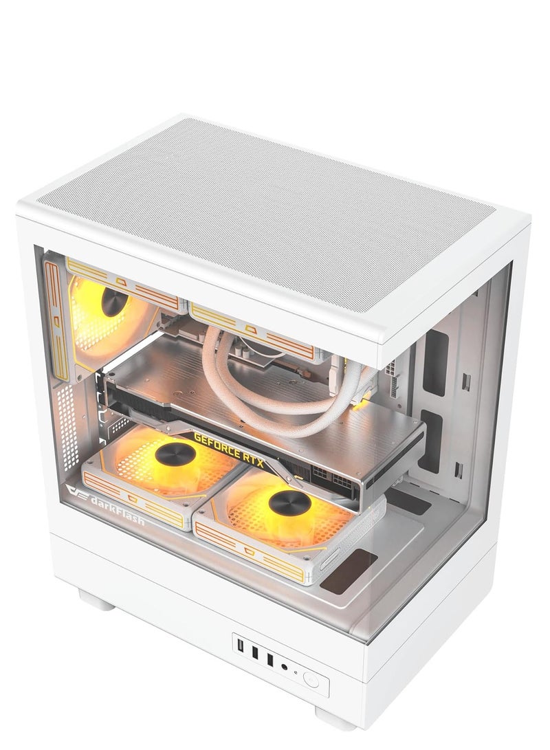 DarkFlash Darkflash DB330M Tempered Glass M-ATX/ITX Gaming PC Case with Pre-Installed 3 * 120MM ARGB Fans, 270 Degree Panoramic Design, Supports up to 240MM Radiator, USB 3.0, 2*SSD Slots Gaming Case (White) - Image 2