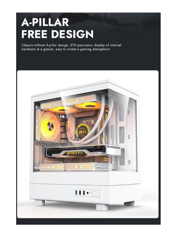 DarkFlash Darkflash DB330M Tempered Glass M-ATX/ITX Gaming PC Case with Pre-Installed 3 * 120MM ARGB Fans, 270 Degree Panoramic Design, Supports up to 240MM Radiator, USB 3.0, 2*SSD Slots Gaming Case (White) - Image 3