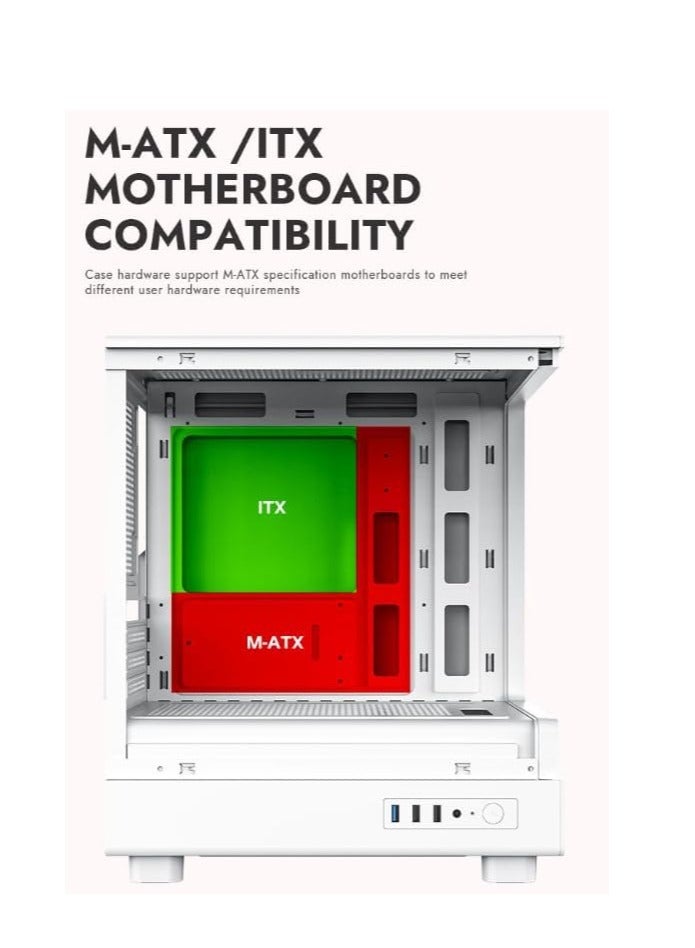 DarkFlash Darkflash DB330M Tempered Glass M-ATX/ITX Gaming PC Case with Pre-Installed 3 * 120MM ARGB Fans, 270 Degree Panoramic Design, Supports up to 240MM Radiator, USB 3.0, 2*SSD Slots Gaming Case (White) - Image 4