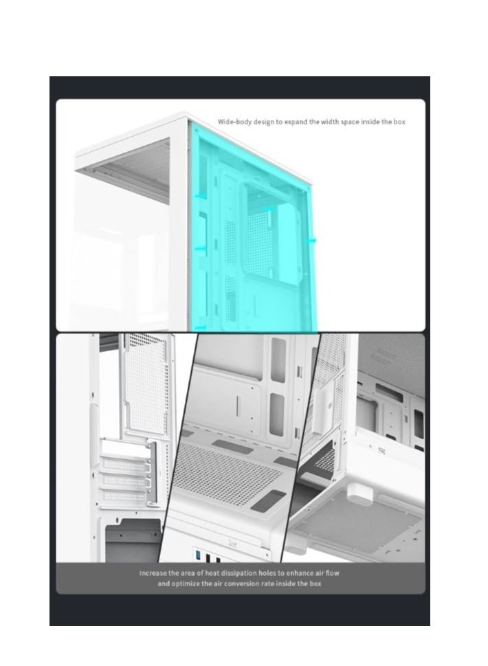 DarkFlash Darkflash DB330M Tempered Glass M-ATX/ITX Gaming PC Case with Pre-Installed 3 * 120MM ARGB Fans, 270 Degree Panoramic Design, Supports up to 240MM Radiator, USB 3.0, 2*SSD Slots Gaming Case (White) - Image 5
