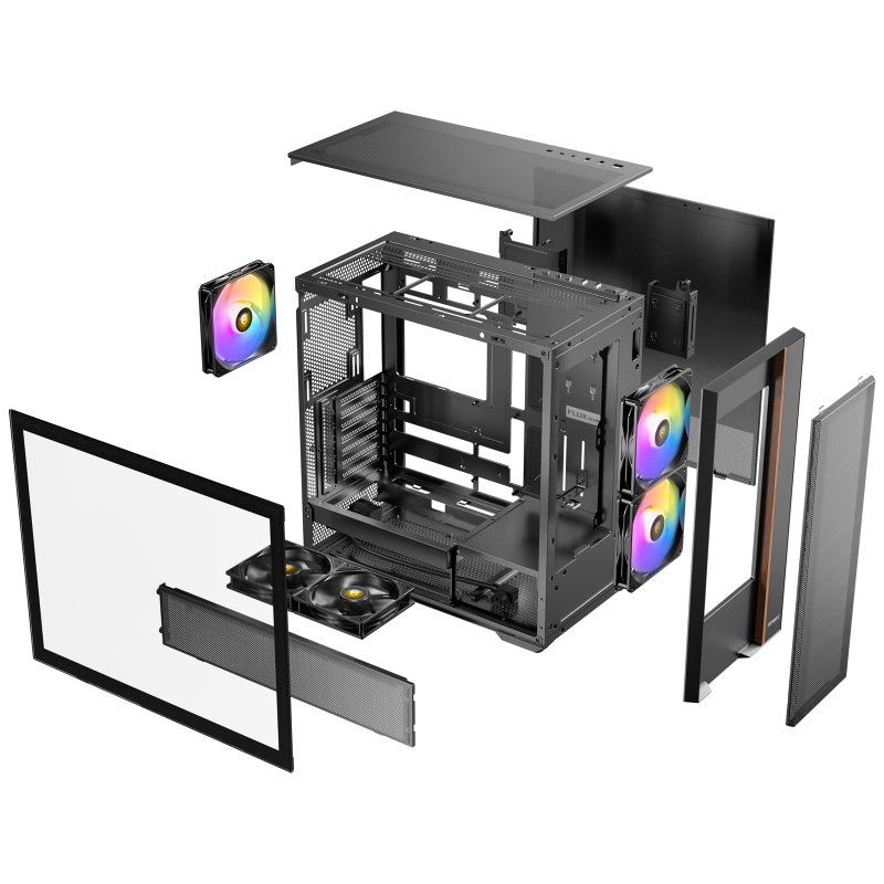 Antec Flux Rear, 5 PWM Fans Included, F-LUX Platform, Front PSU Chamber, Back Connect Motherboard Support, Premium Wood Accents, Tempered Glass, 360mm Top Radiator Support, Mid-Tower ATX PC Case - Image 2