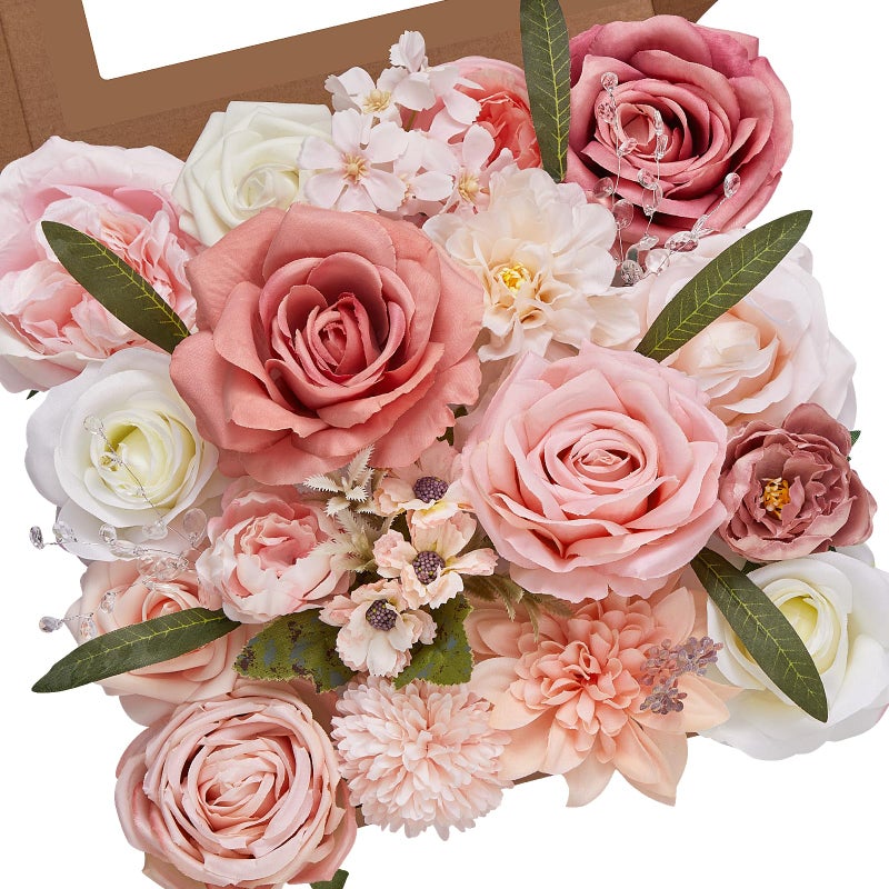 Serwalin Artificial Pink Flowers Spring Roses Silk Fake Flowers for DIY Wedding Bridal Bouquets Cake Flowers Baby Shower Table Centerpieces Arrangements Decoration