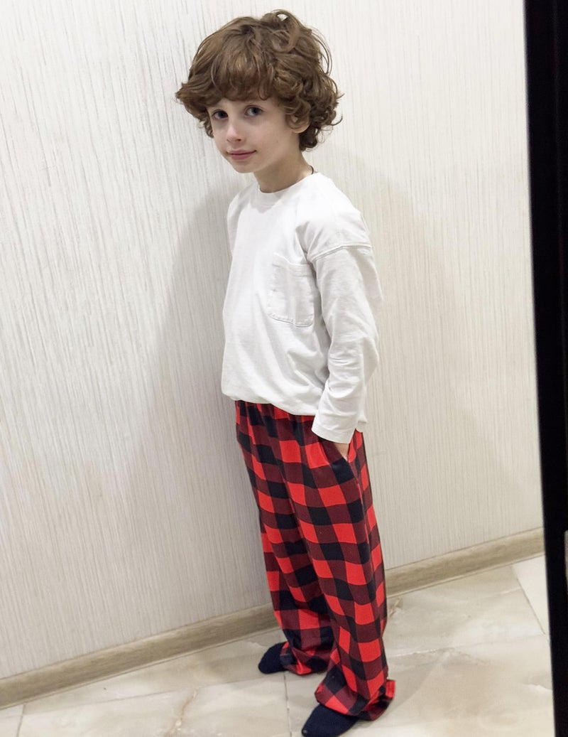 Arshiner Boys Pajama Pants 2 Pack Soft Plaid Sleepwear Kids Lounge PJ Bottoms with Pockets 12-13 Years - Image 4