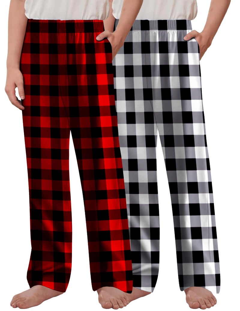 Arshiner Boys Pajama Pants 2 Pack Soft Plaid Sleepwear Kids Lounge PJ Bottoms with Pockets 12-13 Years - Image 1