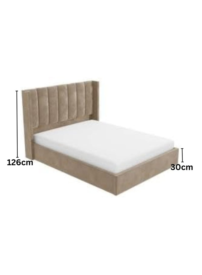 karnak Tanvi Velvet Fabric Wing Back Bed Frame In Beige Color Queen Size 150X200cm - Image 2