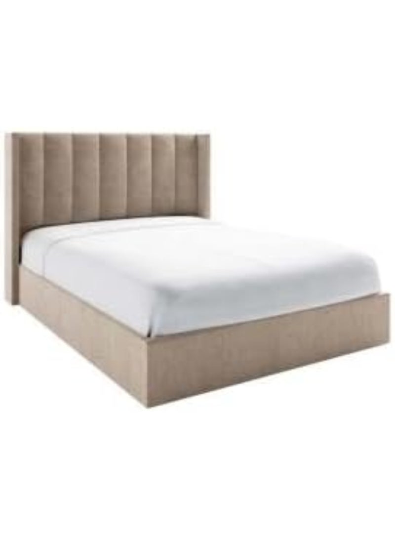 karnak Tanvi Velvet Fabric Wing Back Bed Frame In Beige Color Queen Size 150X200cm - Image 3