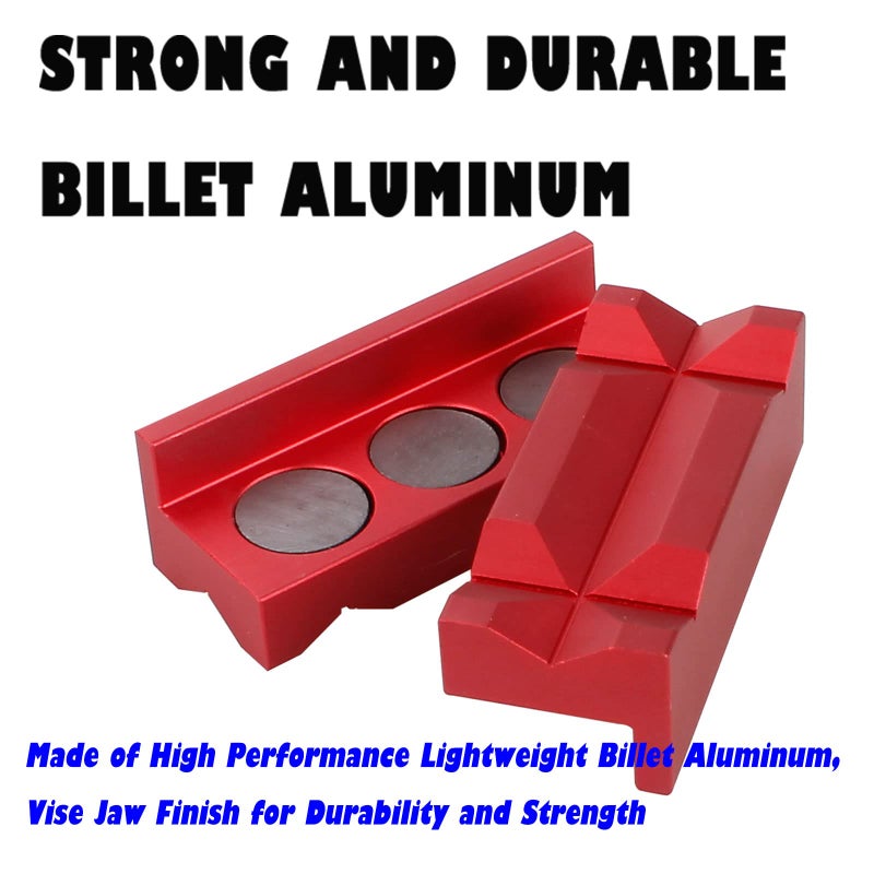 BARTOO Aluminum 4" Vise Jaws Pads, Magnetic Reversible Pipe Vise, AN Fitting Vice Jaw Covers, Professional Grade Multi-Purpose Vise Jaw Protective Inserts for Any Metal Bench vice (4", Red) - Image 2