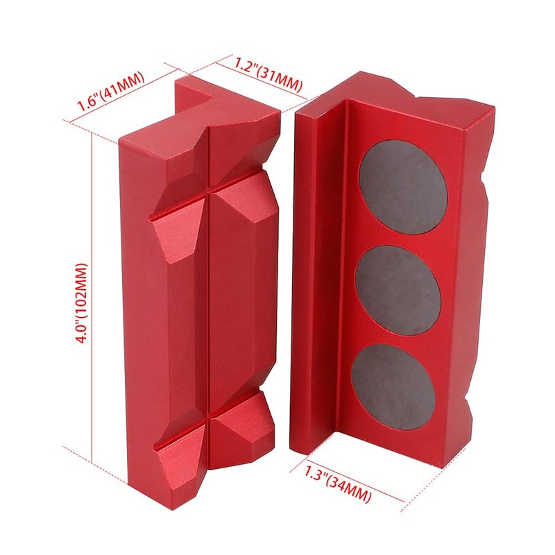 BARTOO Aluminum 4" Vise Jaws Pads, Magnetic Reversible Pipe Vise, AN Fitting Vice Jaw Covers, Professional Grade Multi-Purpose Vise Jaw Protective Inserts for Any Metal Bench vice (4", Red) - Image 5