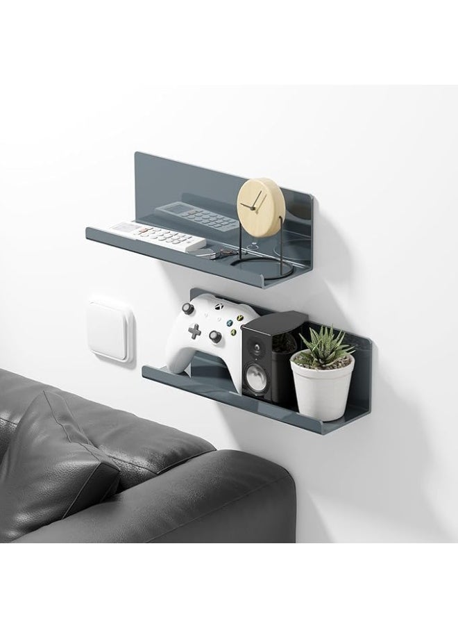 Horoof Home Horoof Home® Acrylic Floating Wall Shelves – Set of 2, gray, 12 Inch No-Drill Adhesive Organizer for Bathroom, Kitchen, Bedroom & Office,SL306  - Image 2
