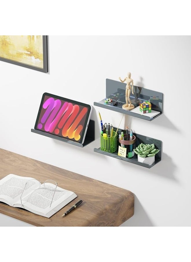 Horoof Home Horoof Home® Acrylic Floating Wall Shelves – Set of 2, gray, 12 Inch No-Drill Adhesive Organizer for Bathroom, Kitchen, Bedroom & Office,SL306  - Image 4