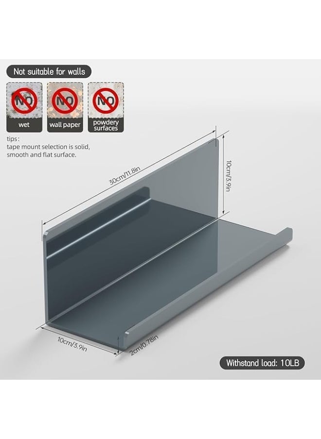 Horoof Home Horoof Home® Acrylic Floating Wall Shelves – Set of 2, gray, 12 Inch No-Drill Adhesive Organizer for Bathroom, Kitchen, Bedroom & Office,SL306  - Image 3