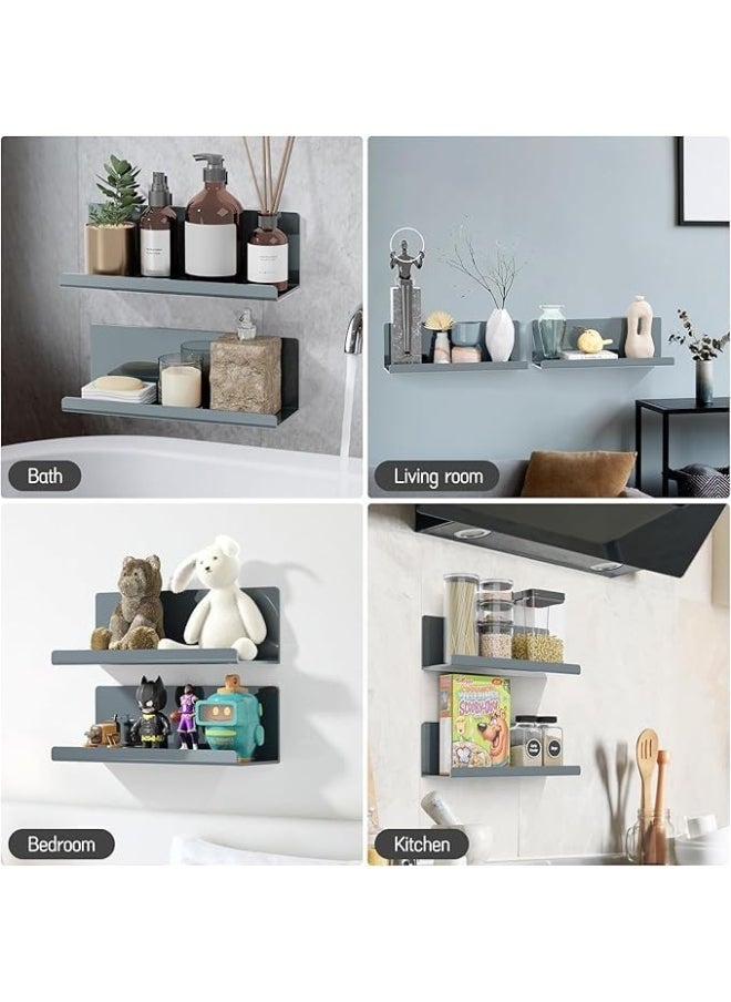 Horoof Home Horoof Home® Acrylic Floating Wall Shelves – Set of 2, gray, 12 Inch No-Drill Adhesive Organizer for Bathroom, Kitchen, Bedroom & Office,SL306  - Image 5
