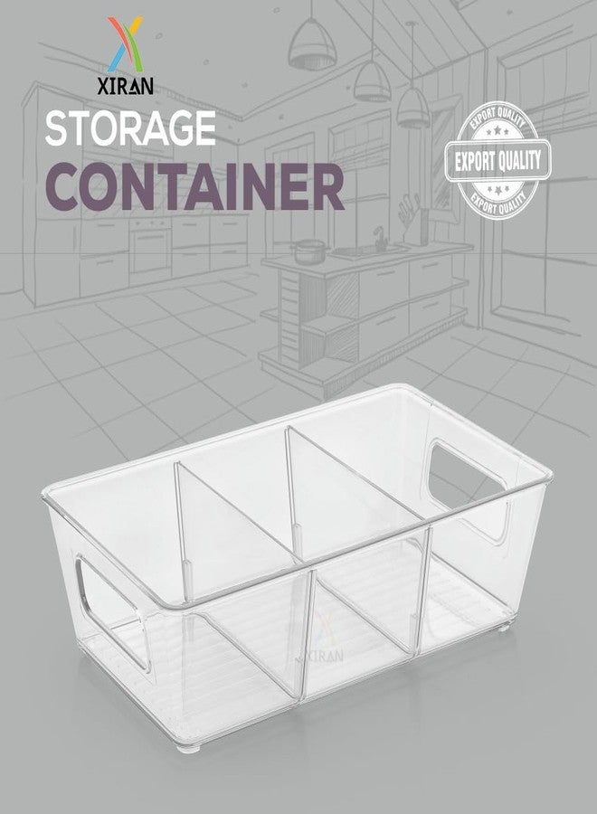 Xiran Fridge Storage Boxes Organizer Bins, 3 Partition Stackable Fridge Storage Basket, Plastic Freezer Storage Containers for Fish, Meat, Vegetables, Fruits (Pack of 2, Transparent) - Image 4