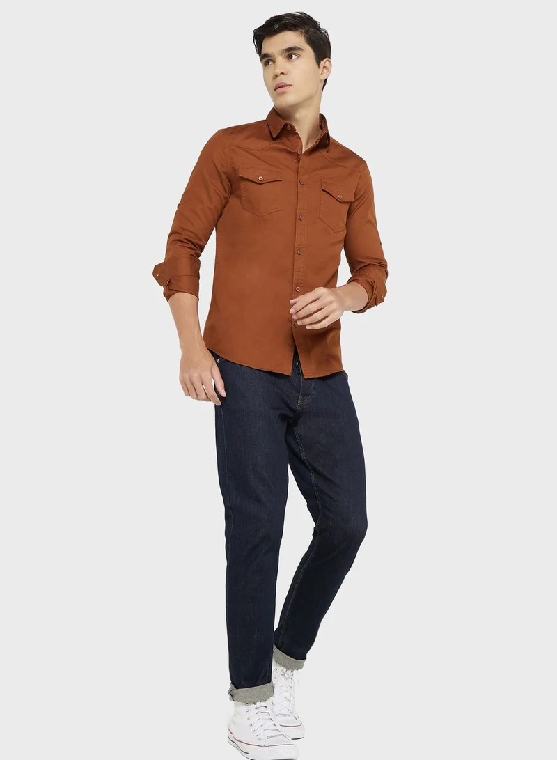 Seventy Five Men Brown Regular Fit Solid Sustainable Casual Shirt