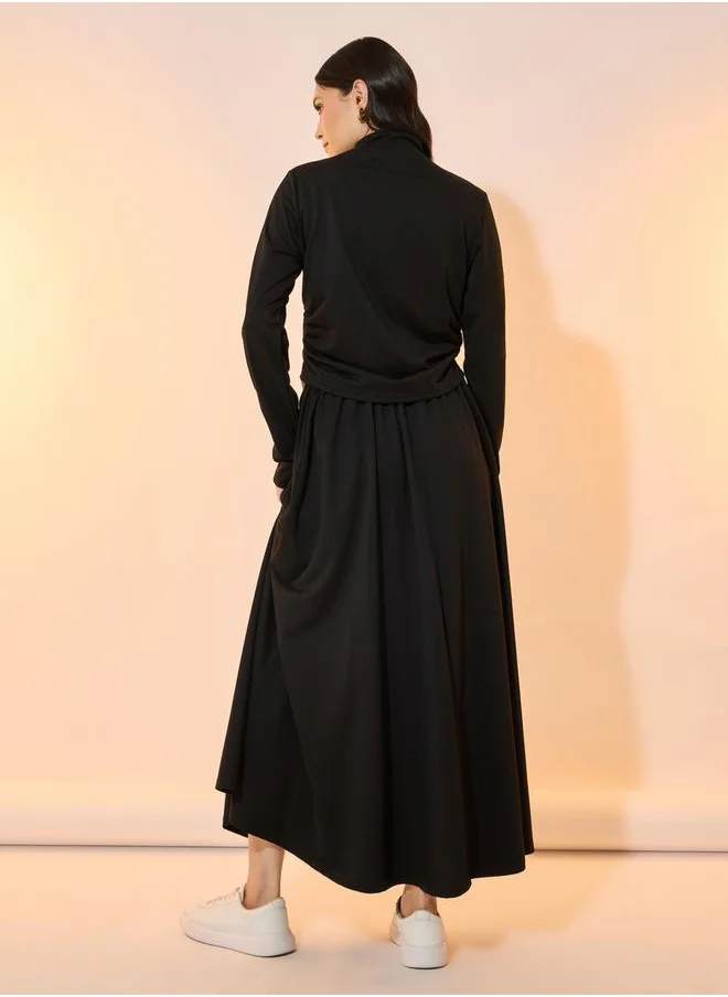 تايك تو Solid Half Zip Hoodie & Maxi Skirt Co-Ords