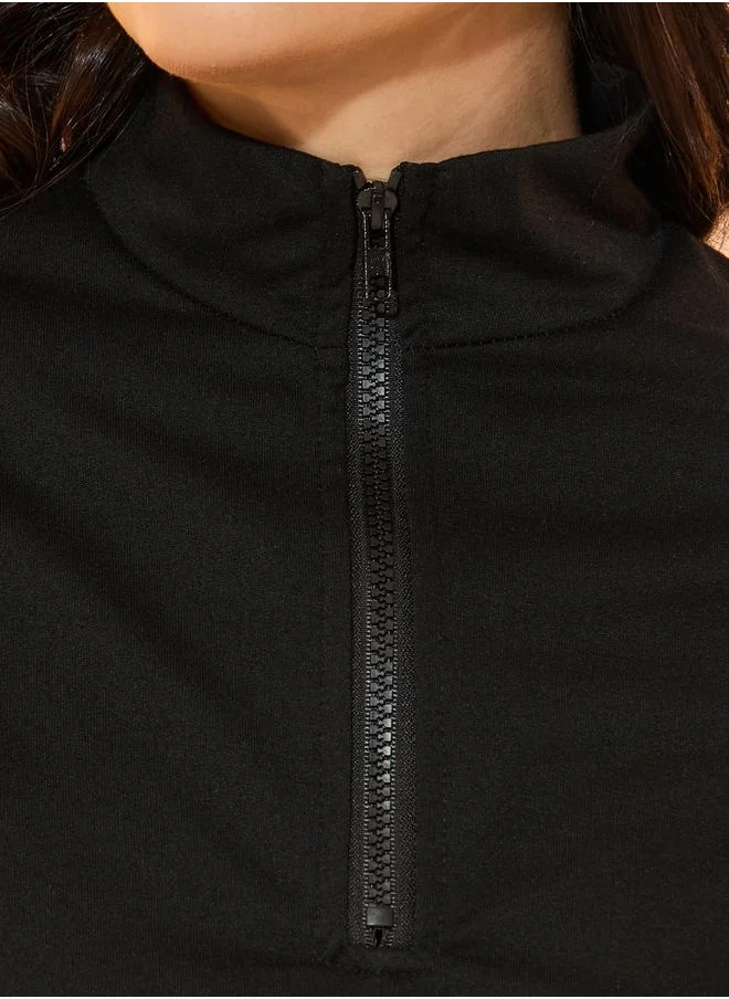 تايك تو Solid Half Zip Hoodie & Maxi Skirt Co-Ords