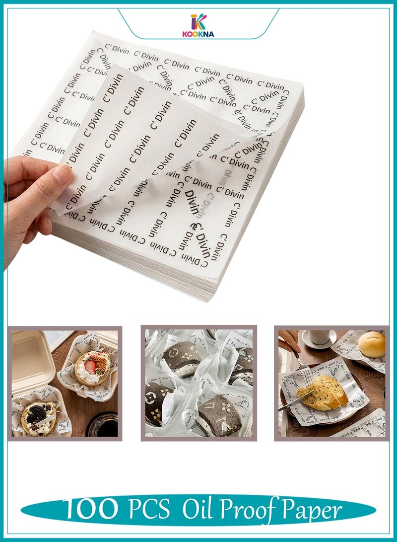 KOOKNA 100-Piece Baking Blotting Paper, Disposable Oil-Proof Wrapping Food-Specific Hamburger Bread Paper, Baking Cake Packaging Paper 18x18cm - Image 1