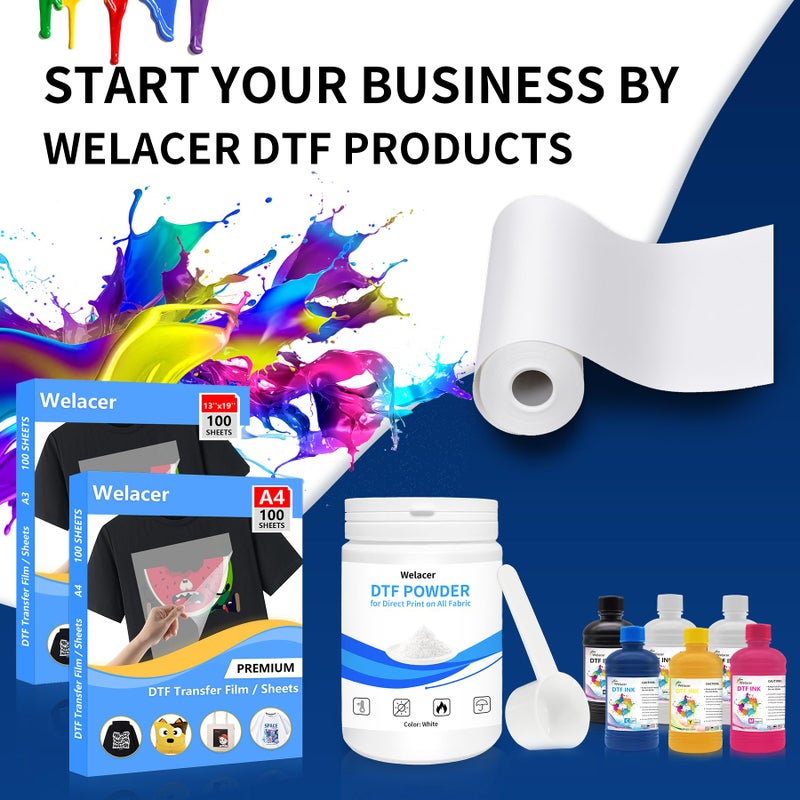 Welacer DTF Ink for ET-8550, ET-2850 L1800, R1390, I3200, XP600, XP-15000, DX5 DX7, TX800, L800, 1430, P400, 6x100ml Heat Transfer Ink Conversion Kit Refill for All DTF Printers,for DTF Film - Image 2