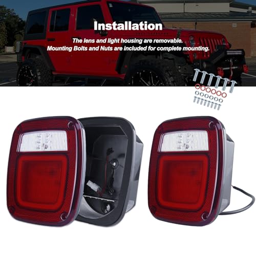 XtraGlow Halo Tail Lights Assembly Square Rear Combination Tail Lamps with Passenger and Driver Side Marker Stop Turn Signal Brake Lights Replacement for 1979-2006 Wrangler TJ YJ CJ5 CJ7 Red, 2Pcs - Image 5