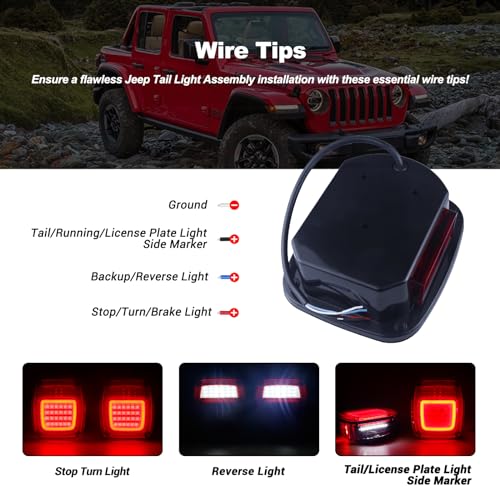 XtraGlow Halo Tail Lights Assembly Square Rear Combination Tail Lamps with Passenger and Driver Side Marker Stop Turn Signal Brake Lights Replacement for 1979-2006 Wrangler TJ YJ CJ5 CJ7 Red, 2Pcs - Image 4