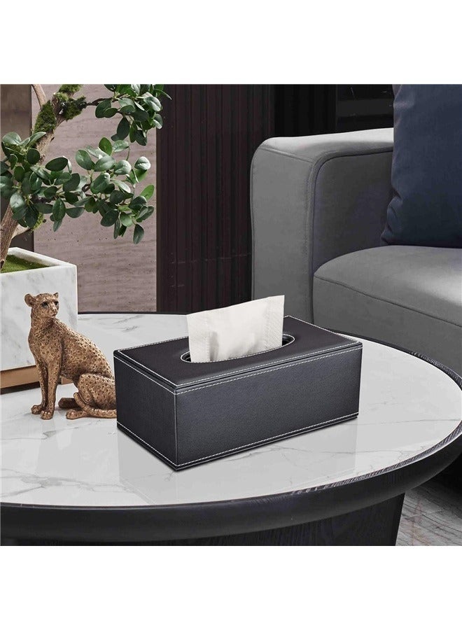 yongsheng Tissue Cover Box Case Holder Black 24*12*9.5cm, PU Leather Tissue Box Holder for Kleenex, Napkin, Tissue Box Cover Rectangle, Tissue Holder for Bathroom Car Home Decorative - Image 3