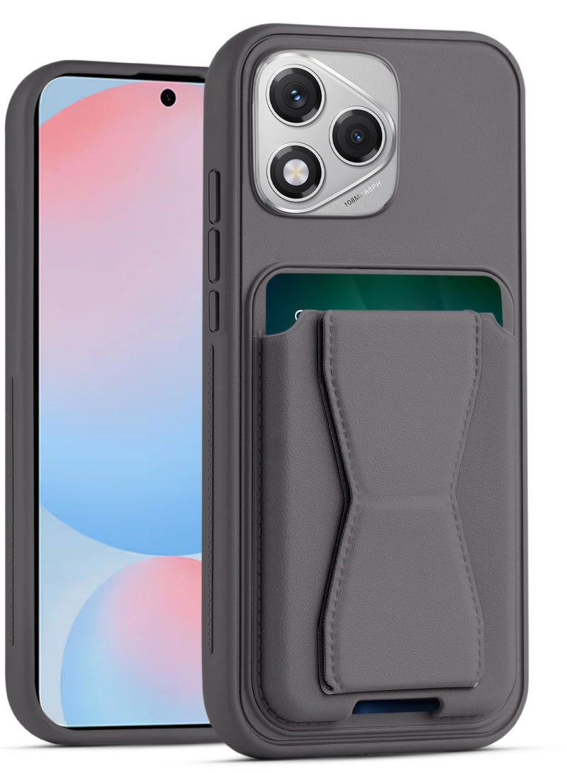 غطاء خلفي من الجلد مع محفظة بطاقات، جراب قابل للطي ومقاوم للصدمات متوافق مع هاتف Honor 400 Lite (رمادي داكن)