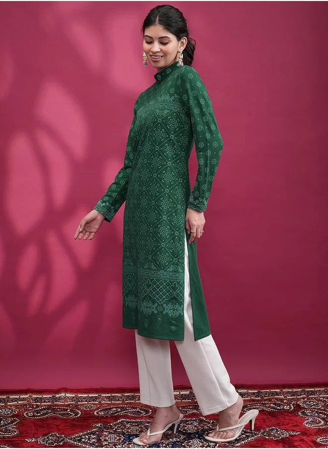 Vishudh High Neck Ethnic Motifs Thread Work Kurta by Styli