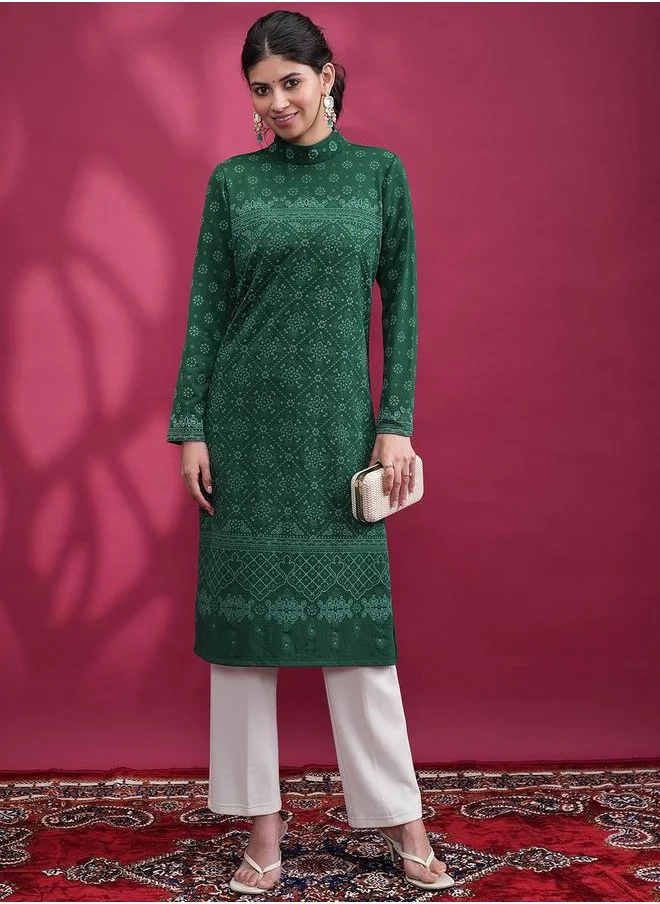 Vishudh High Neck Ethnic Motifs Thread Work Kurta by Styli