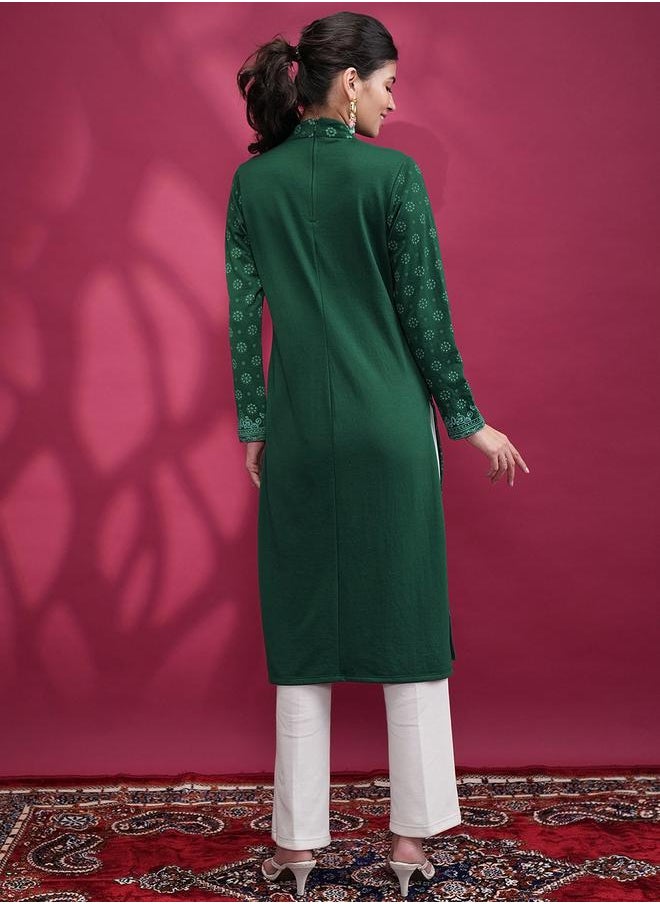 Vishudh High Neck Ethnic Motifs Thread Work Kurta by Styli  - Image 3