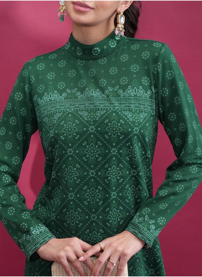 Vishudh High Neck Ethnic Motifs Thread Work Kurta by Styli  - Image 5