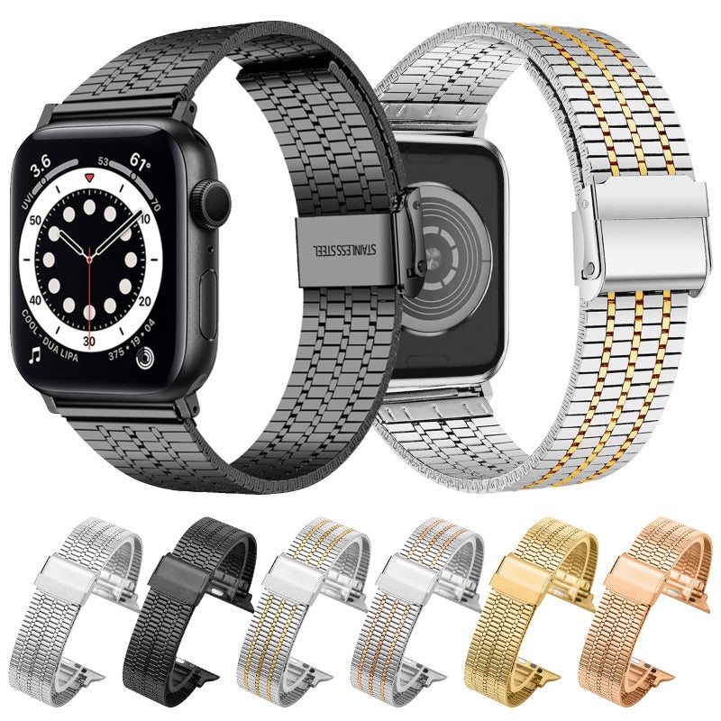 erorex For Apple Watch 42 / 44 / 45 / 46 / 49Mm Seven Beads Buckle Stainless Steel Watch Band(Silver) - Image 4