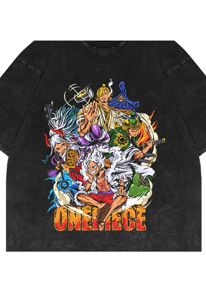 Washed distressed short-sleeved T-shirt retro anime One Piece short-sleeved fashion T-shirt - Image 4
