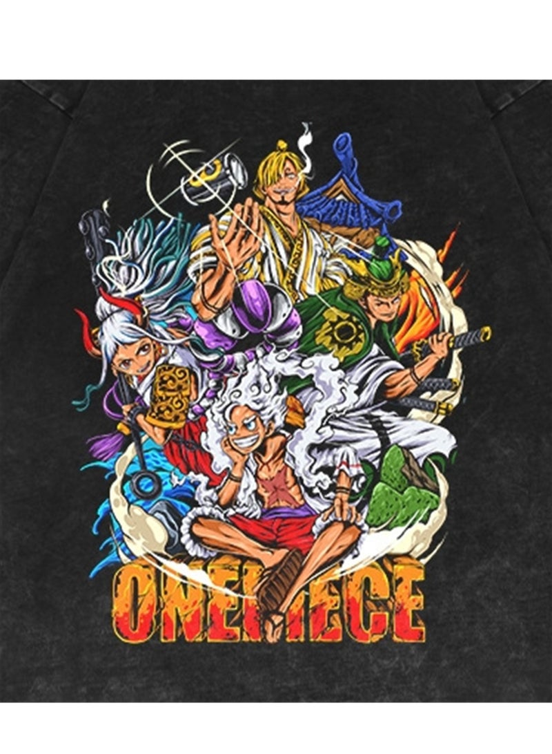 Washed distressed short-sleeved T-shirt retro anime One Piece short-sleeved fashion T-shirt - Image 3