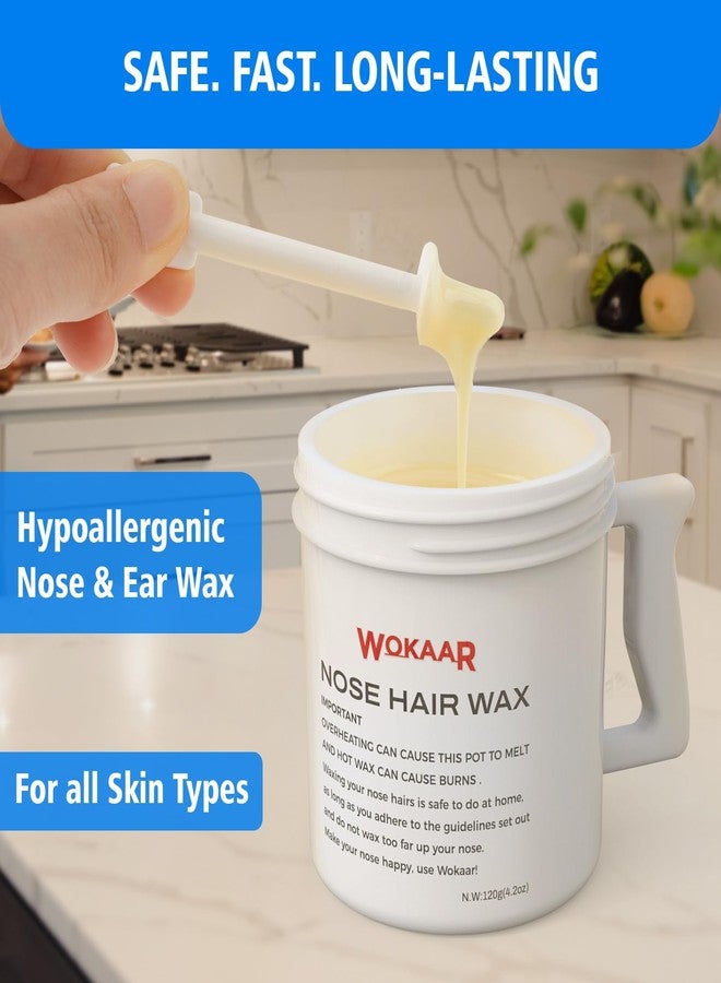 Wokaar Nose Wax Kit for Men & Women,120g Wax, 30 Applicators | Ear & Nose Hair Removal Waxing Kit | Includes 15 Balm Wipes & 10 Mustache Guards | Lasts 6 Weeks | Nose Hair Wax Kit, Ear Hair Removal - Image 3