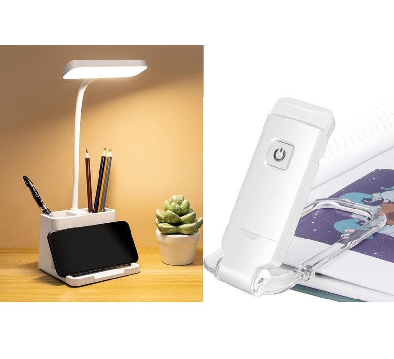 FLYNGO Rechargeable LED Study/Table/Desk Lamp with Book Reading Lamp Clip on Book Light - Combo Set of 2 - Image 1