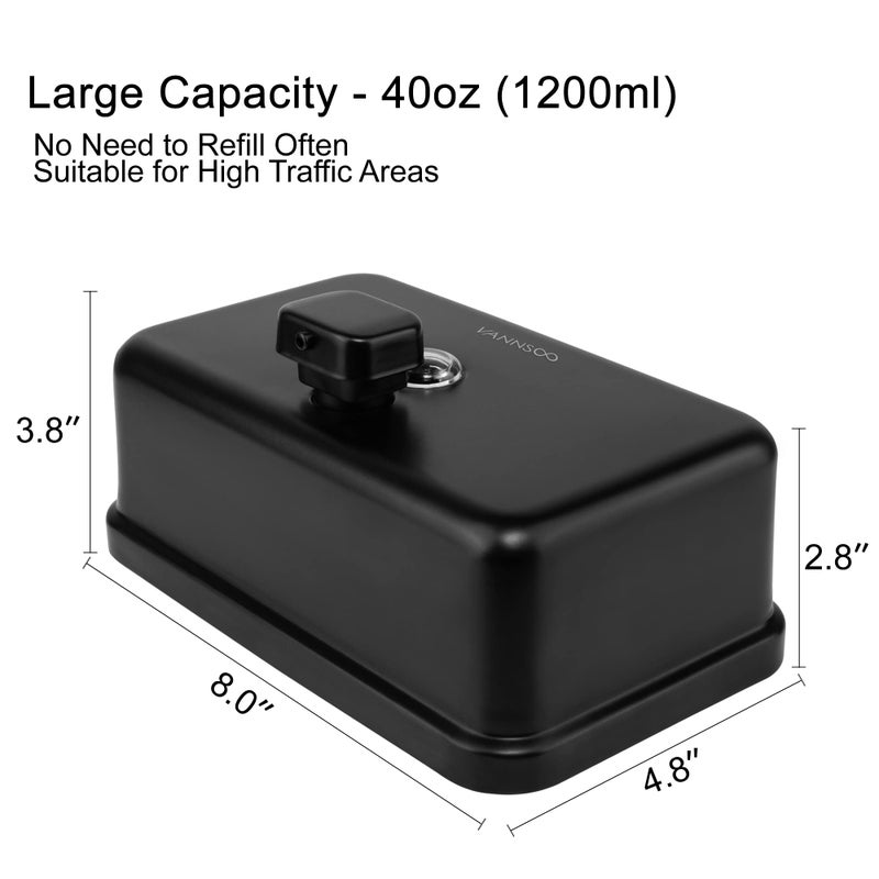 VANNSOO Wall Mounted Hand Soap Dispenser Bathroom, 1200ml 40oz Commercial Stainless Steel Black Liquid Soap Dispenser Wall Mount (Horizontal Black) - Image 5
