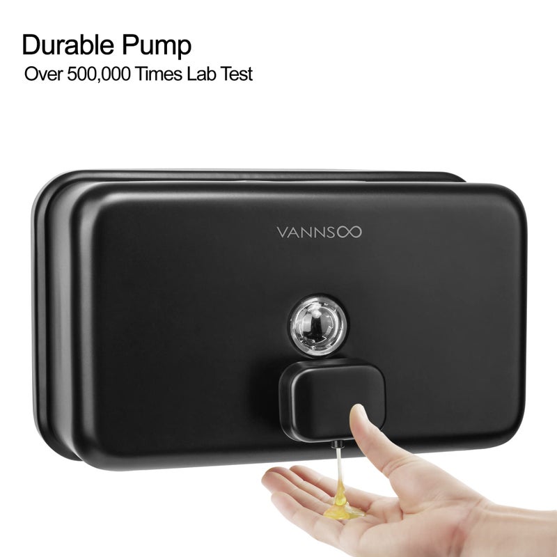 VANNSOO Wall Mounted Hand Soap Dispenser Bathroom, 1200ml 40oz Commercial Stainless Steel Black Liquid Soap Dispenser Wall Mount (Horizontal Black) - Image 3