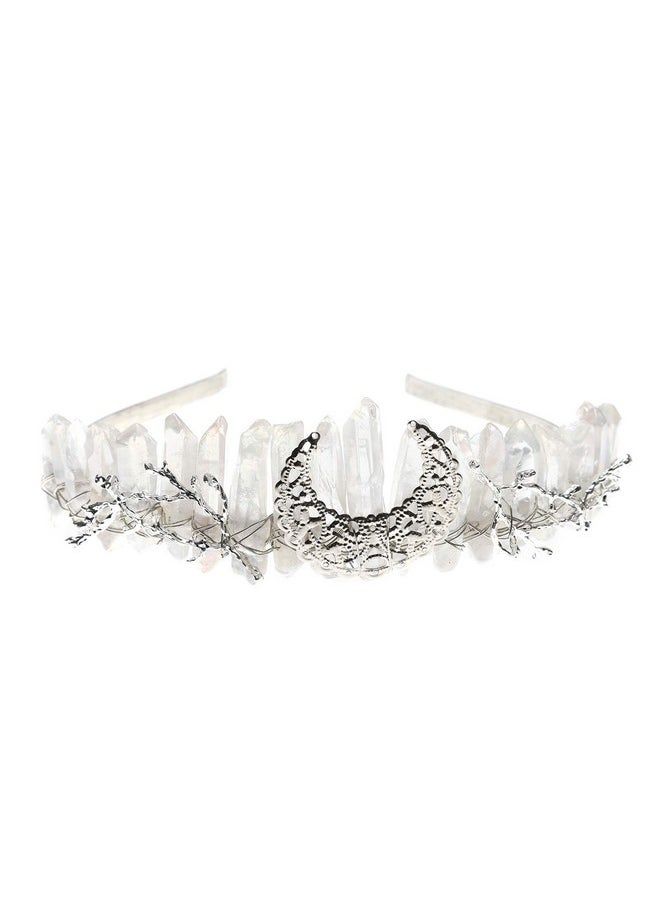 HAIMEIKANG L Quartz Crown Headband - Haimeikang Handmade Tiara Natural Stone Headband For Woman Wedding And Parties (White)  - Image 2