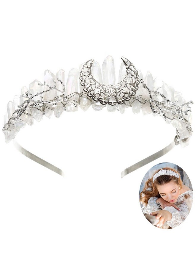 HAIMEIKANG L Quartz Crown Headband - Haimeikang Handmade Tiara Natural Stone Headband For Woman Wedding And Parties (White)  - Image 1