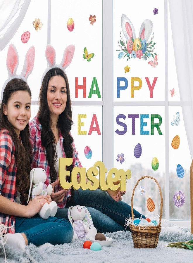 IARTTOP ملصق حائط سعيد من IARTTOP، ملصق حائط أرنب رائع، ملصق نافذة بيض عيد الفصح، جدارية أرنب وزهرة، ملصق بيض ملون، ملصق نافذة ترحيب بعيد الفصح لتزيين المنزل والمدرسة والباب - Image 4