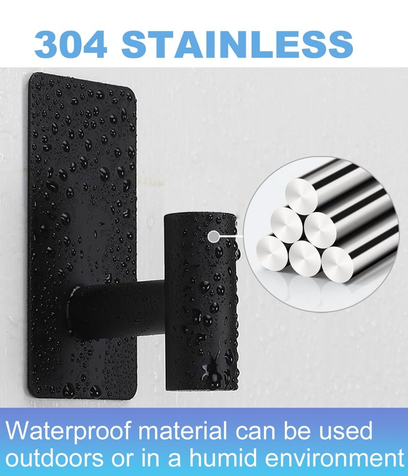 Hoousuper 5 Pcs Towel Hooks Heavy Duty for Hangingï¼ŒAdhesive Wall Hooks with Removable Stripsï¼ŒSticky No Damageï¼ŒOutdoor for Bathroomsï¼ŒShowerï¼ŒStockingsï¼ŒDecorï¼ŒRobeï¼ŒX-Largeï¼ŒBlack 304 Stainless Steel - Image 3