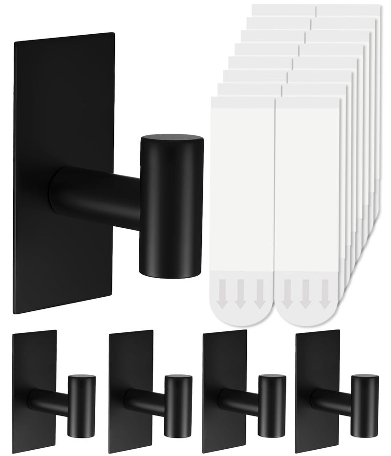 Hoousuper 5 Pcs Towel Hooks Heavy Duty for Hangingï¼ŒAdhesive Wall Hooks with Removable Stripsï¼ŒSticky No Damageï¼ŒOutdoor for Bathroomsï¼ŒShowerï¼ŒStockingsï¼ŒDecorï¼ŒRobeï¼ŒX-Largeï¼ŒBlack 304 Stainless Steel - Image 1